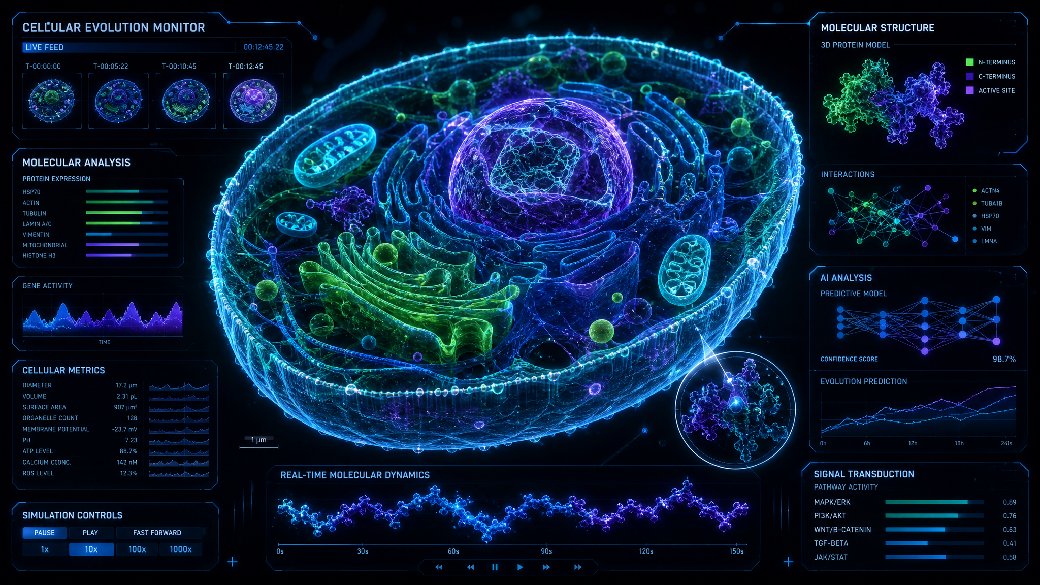 AI for Nanometer Resolution in a Live Evolving Cell visualization